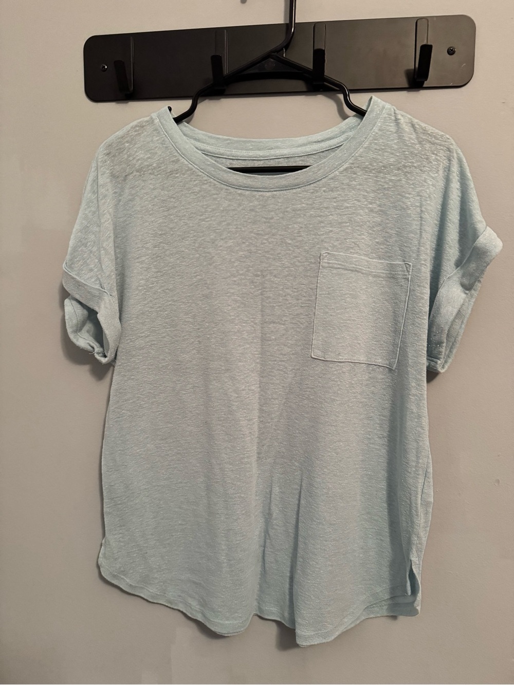 a new day Light Aqua Pocket Tee with Rolled Cuffs